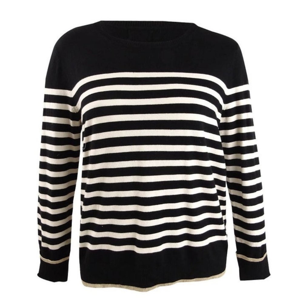 Calvin Klein Striped Crewneck Sweater, Black, M